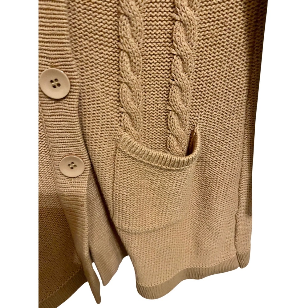 Vintage Chadwick's Cable Knit Longline Cardigan Sweater Camel Tan Size Large - Picture 3 of 10